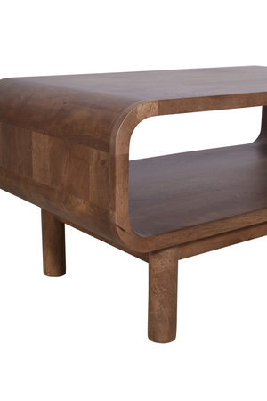 Stolik kawowy z półką w stylu PRL z litego drewna mango 90×50 cm – orzech włoski, BC-03-MWL