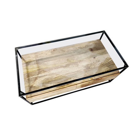 Loftowy stolik kawowy z szufladami i szklanym blatem SH-76-MN