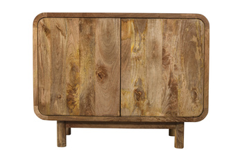 Komoda drewniana z drzwiczkami z litego drewna mango retro PRL mid-century – kolor karmel BC-02-CR