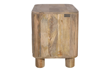 Szafka nocna drewniana minimalistyczna mango japandi lite drewno z zaokrąglonymi narożnikami i dwoma szufladami – kolor mango naturale RM-09-MN