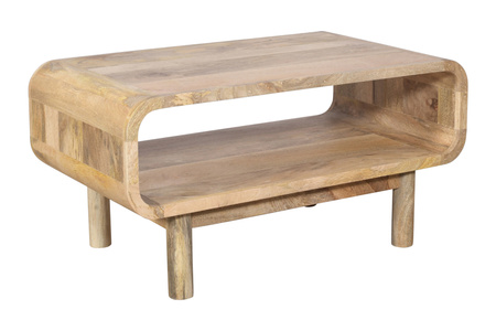Stolik kawowy / ława PRL z półką z litego drewna mango 90×50 cm kolor naturalny, BC-03-MN