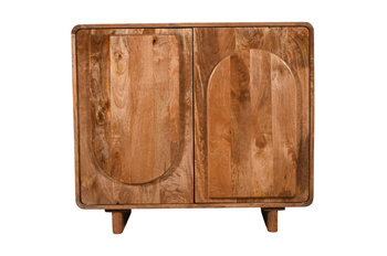 Komoda ED-02-CR z litego drewna mango w wybarwieniu karmelowym, rzeźbione fronty wypukłe 3D, 90×40×80 cm