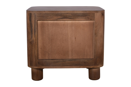 Szafka nocna drewniana, pomocnik drewniany mango japandi z litego drewna, zaokrąglone narożniki, dwie szuflady – kolor orzech włoski RM-09-MWL