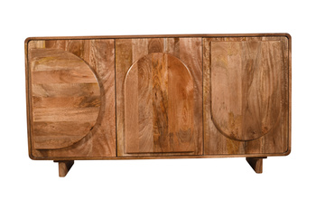 Komoda ED-01-CR z litego drewna mango w wybarwieniu karmelowym, rzeźbione fronty wypukłe, 150×40×80 cm