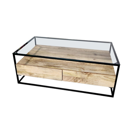 Loftowy stolik kawowy z szufladami i szklanym blatem SH-76-MN