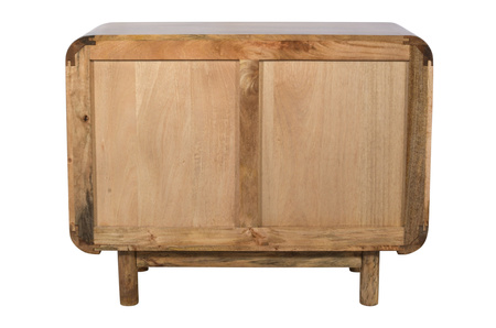 Komoda drewniana z drzwiczkami z litego drewna mango retro PRL mid-century – kolor karmel BC-02-CR