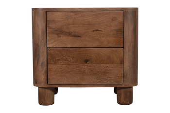 Szafka nocna drewniana, pomocnik drewniany mango japandi z litego drewna, zaokrąglone narożniki, dwie szuflady – kolor orzech włoski RM-09-MWL