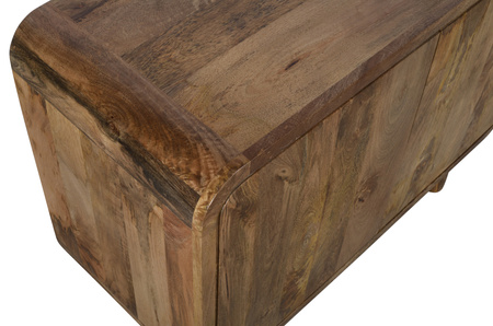 Komoda drewniana z drzwiczkami z litego drewna mango retro PRL mid-century – kolor karmel BC-02-CR