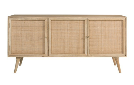 Trzydrzwiowa komoda z naturalnego drewna Mango i rattanu GR-10-MN