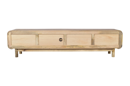 Szeroka szafka RTV 210 cm z litego drewna mango retro PRL mid-century – kolor naturalny BC-05-MN