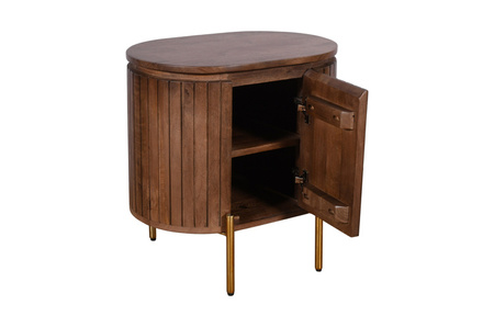 Szafka nocna z reliefowanego drewna mango w kolorze orzechawłoskiego HS-10L-MWL lewa